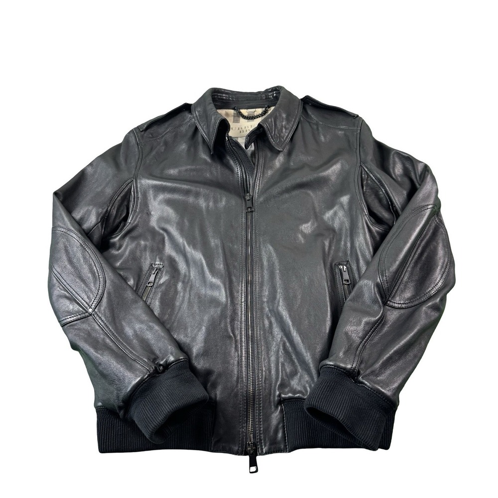 Burberry Brit Current Black Full Zip Lambskin Bomber Jacket Size Large